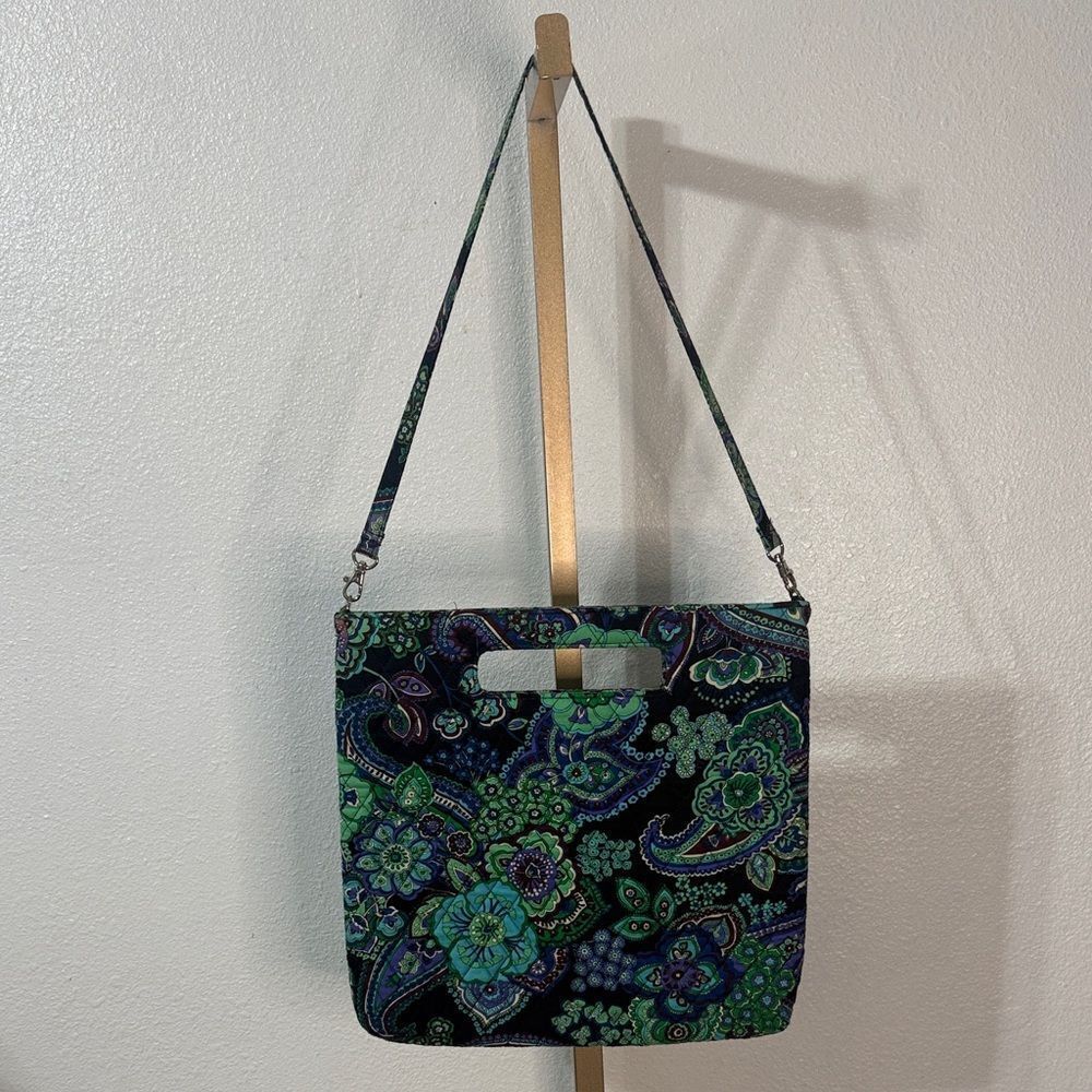 Vera Bradley Quilted Shoulder Bag Blue Green Paisley Floral Tote